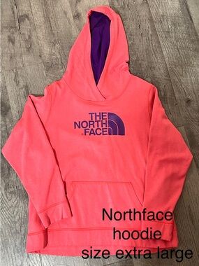 The North Face Coral Pink Hoodie with Purple Logo
